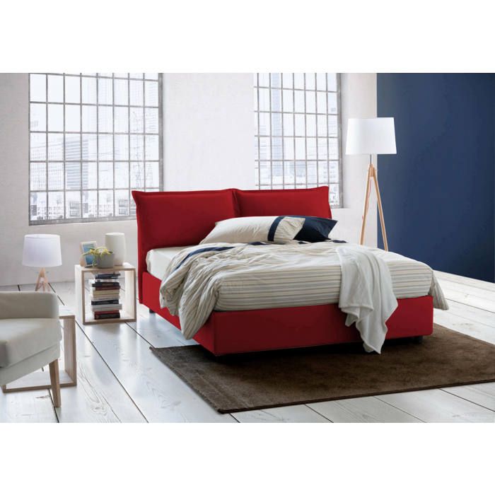 Dmora - Lit double Antonia 215x175h95 cm Rouge Panneau effet bois et Polyester