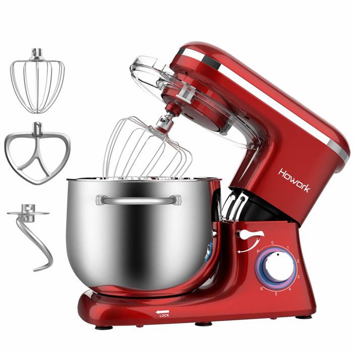 Howork Robot Patissier 1500w Bol 8l Melangeur De Cuisine Batteur Fouet Crochet Robot De Cuisine Cola Rouge Cdiscount Electromenager
