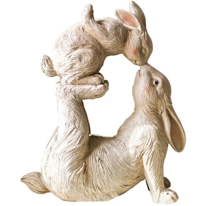 Statue Statuette Sculpture Animale De Jardin De Lapin Mignon Lapin Embrassant La Statue De Bebe Lapin Dec674 Cdiscount Maison