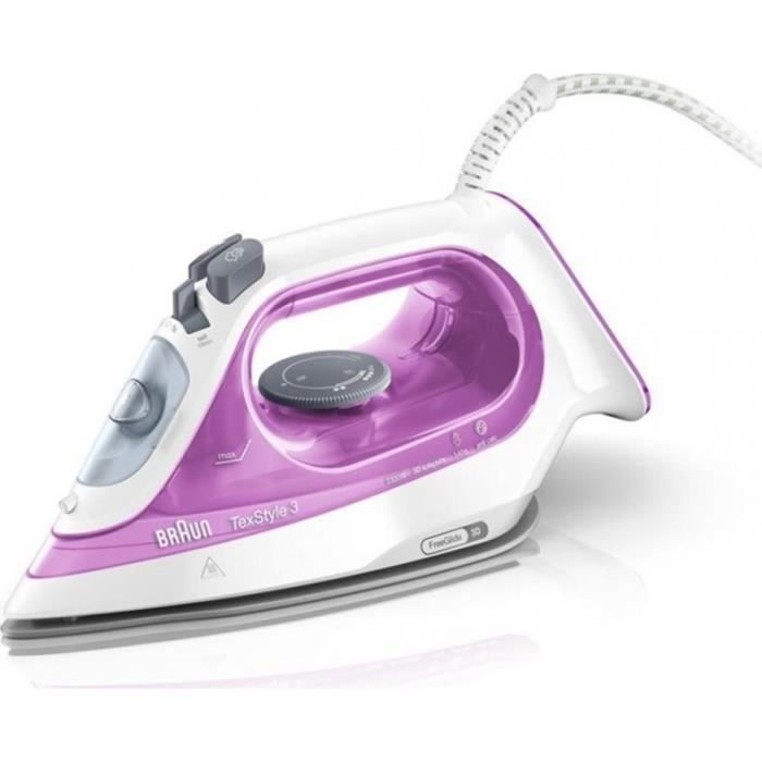 BRAUN SI3031PU Fer à repasser - Semelle FreeGlide 3D SuperCeramic vapeur réglable 140 g/min anti-calcaire - Braun