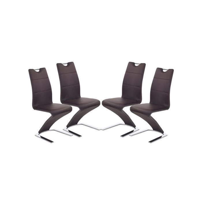 ingrid lot de 4 chaises design en cuir synthétique - marron