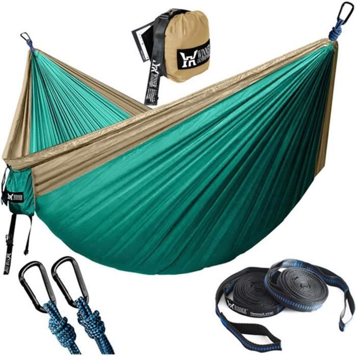 Hamac de Camping avec Filet, hamac Double léger, hamacs de Parachute en Nylon Portables ultralégers pour randonnée en Plein air, Voyage, Vert 250 x 120 cm