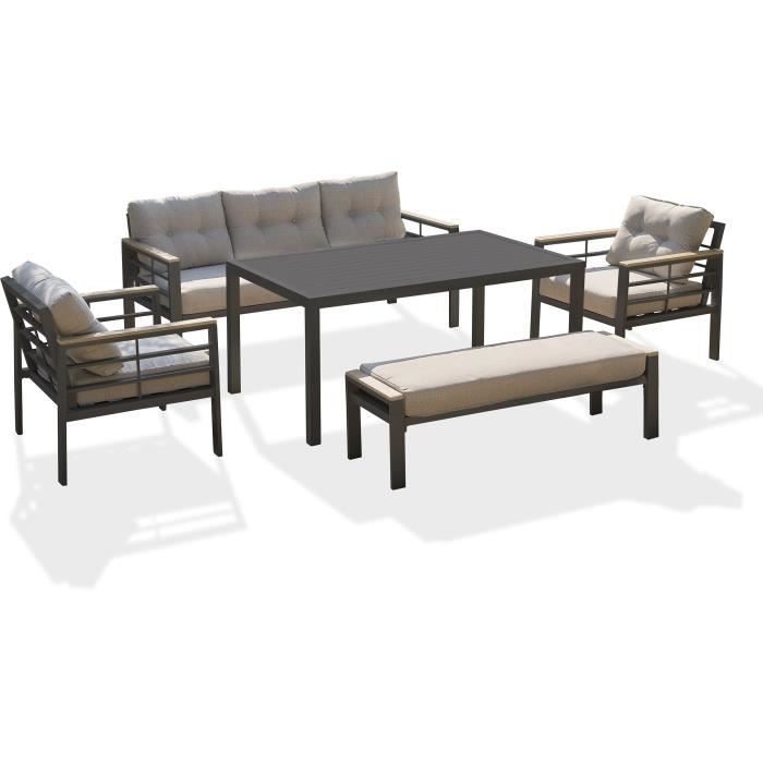 Salon de jardin CAYENNE 7 places en aluminium - GRIS ANTHRACITE