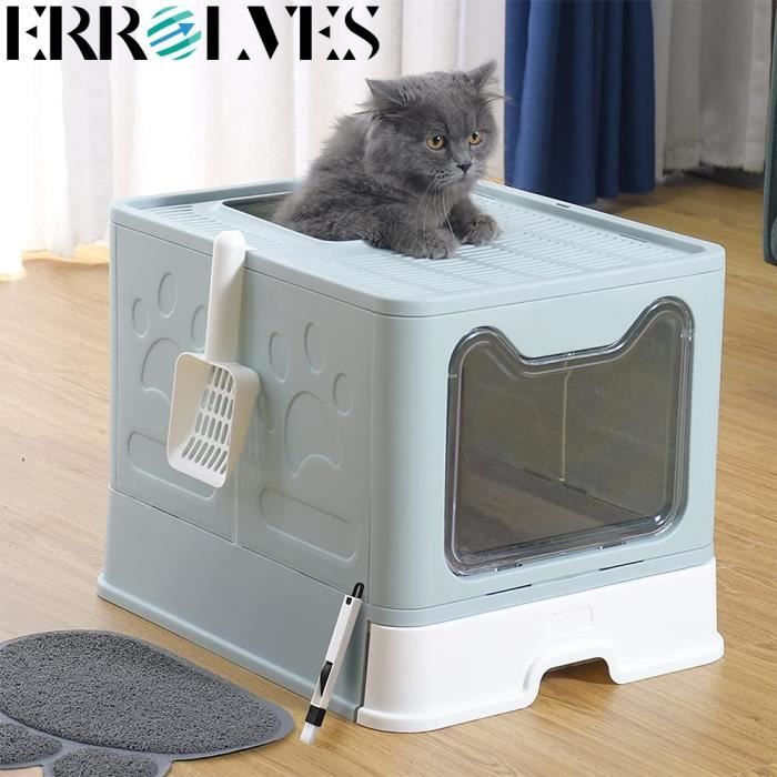 Meilleurs prix pour Bac à Litière pour Chat - ERROLVES - Tiroir Amovible et Pelle Gratuite - Bleu 51x41x38cm