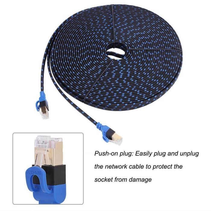 Pack De 10 Câbles Ethernet Plats Cat7 - 0,3 M - Blanc - 10 Gbit/s - Pour Caméra POE, Routeur, Switch - 9