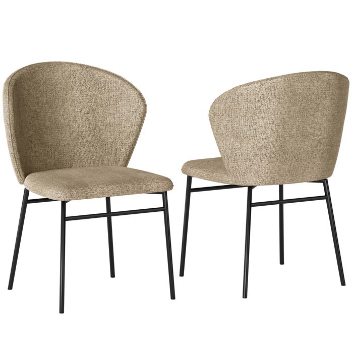 Lot de 2 chaises de salle à manger - HOMCOM - assise rembourrée en tissu aspect lin - pieds en acier - design moderne - marron clair Lot de 2 chaises de salle à manger - HOMCOM - assise rembourrée en tissu aspect lin - pieds en acier - design moderne - marron clair