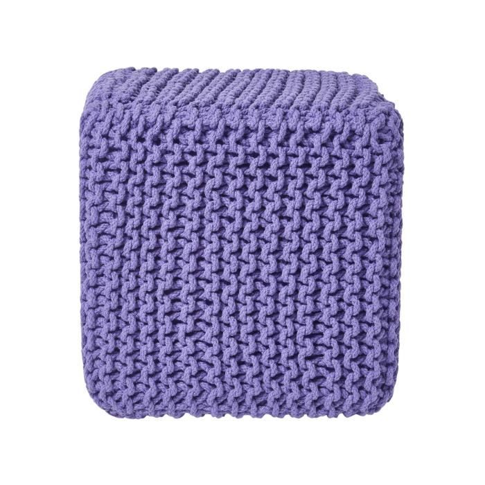 pouf - homescapes - repose pieds en tricot cube violet - contemporain - design - intérieur