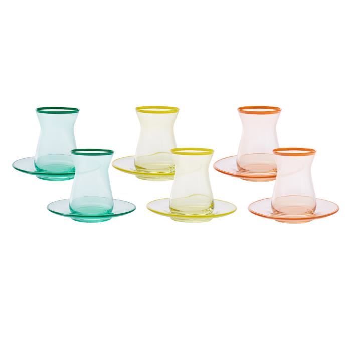 Service à Thé Turc Rétro 12 Pièces Karaca - 6 Verres Et 6 Soucoupes 165 Ml, Couleur Crème, Pour 6 Personnes