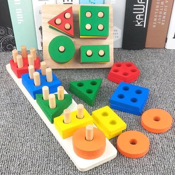 LLTCMYGS Puzzle Tetris en Bois Montessori, Puzzle de Blocs Géométriques Colorés pour Tout-Petits