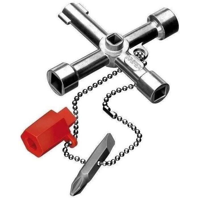 Clé universelle - KNIPEX - pour armoire de distribution - 76 mm - embout réversible - empreinte cruciforme PH 2