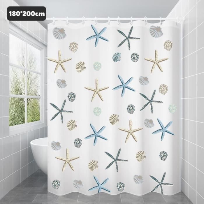 Rideau De Douche Imperméable PEVA 150x180 Cm - Motif Fleur Blanche, 12 œillets Métalliques, Facile à Nettoyer