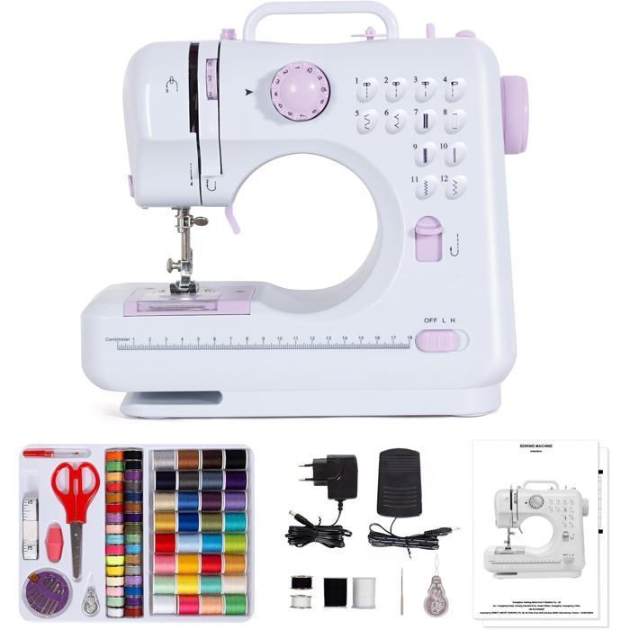 Machine à Coudre Électrique - LEOGREEN - Débutant - 12 Programmes - Kit Couture - Pédales Violet