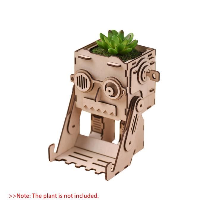 Pot De Fleurs En Bois De Dessin Animé Bricolage Petit Carré Succulent Cactus Plante Pot Avec Trou Et Plateau Pour B Bureau