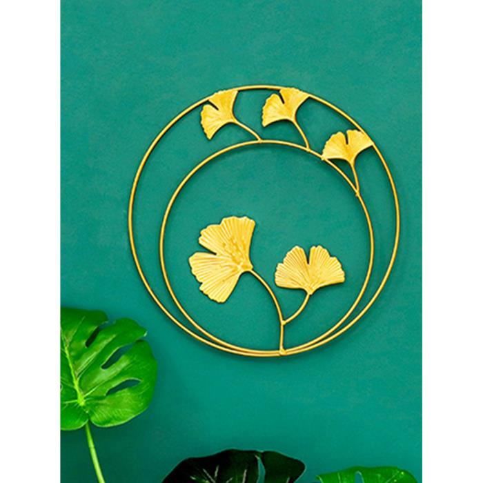 Decoration Murale Metal Doré Feuille, Sculpture Murale En Métal Feuille, Feuille Ajourée Abstraite Dorée Décoration Murale En Fer Forgé Pour Maison, 134x76cm