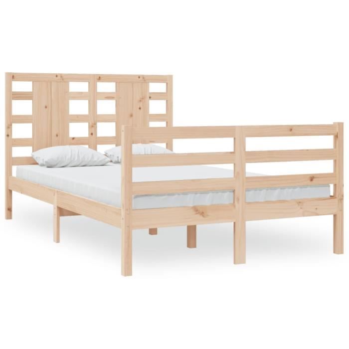 Cadre Lit Pin Massif 120x200 Cm - Sommier Lattes Inclus - Style Classique - Enfants Et Adultes