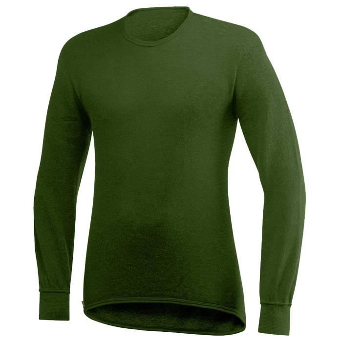 t-shirt manche longue woolpower ullfrotté 200 gr - col rond vert - multisport