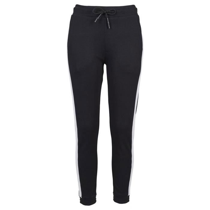 pantalon de jogging interlock pour femme - build your brand - noir-blanc - fitness - coton doux