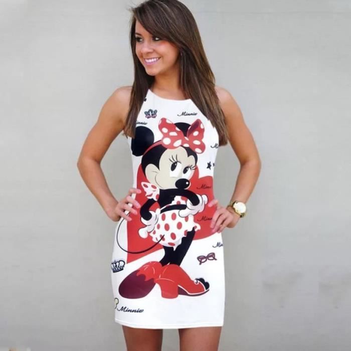 Robe Femmes Manches Longues Mickey Minnie Mouse Print Loose Casual Cartoon Crayon