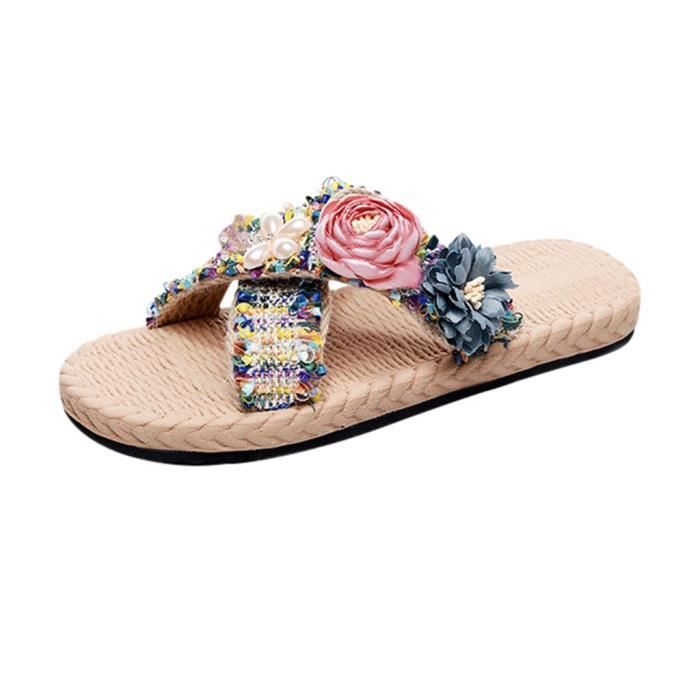 Sandales Plates Plateforme Femme – Chaussures De Plage Légères, Pantoufles Ouvertes Vacances Bord De Mer, Talon Large Confortable Et Tendance