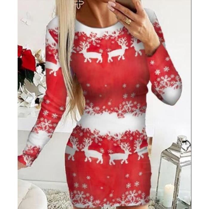 Hiver Femmes Mode Robe Sexy O Cou À Manches Longues De Noël Elk