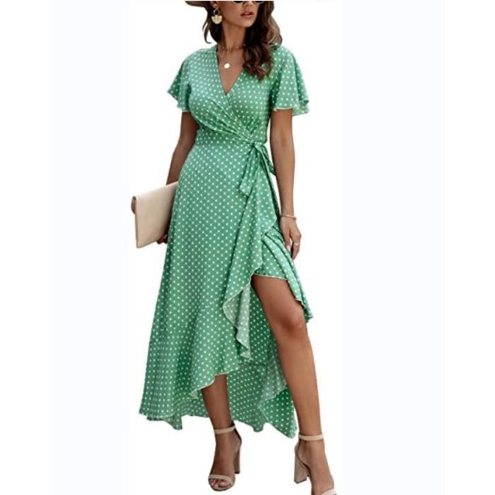 Robe été Coton Femme ROBE LONGUE POUR Femmes Robe De Plage Manches Courtes Col En V Abaya Femme