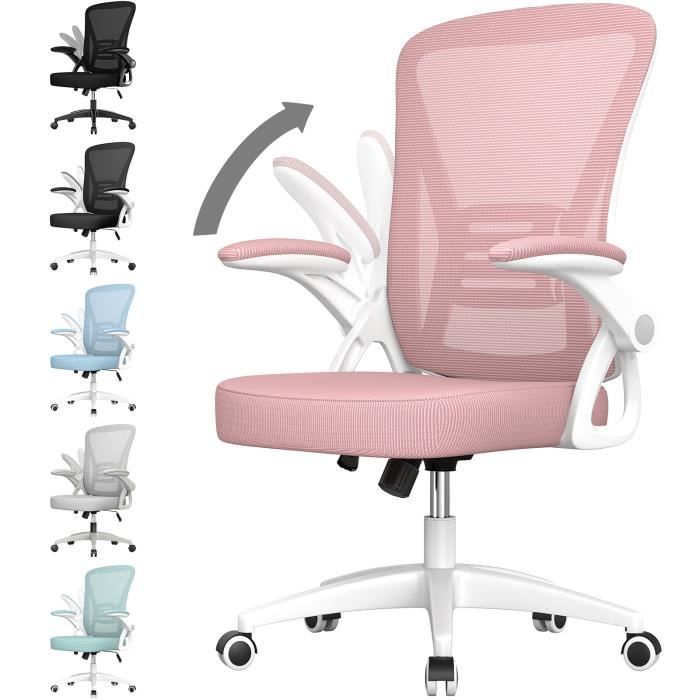 chaise de bureau à roulette 360° | fauteuil ergonomique | hauteur & dossier ajustable/accoudoirs réglables | charge max 150kg |rose