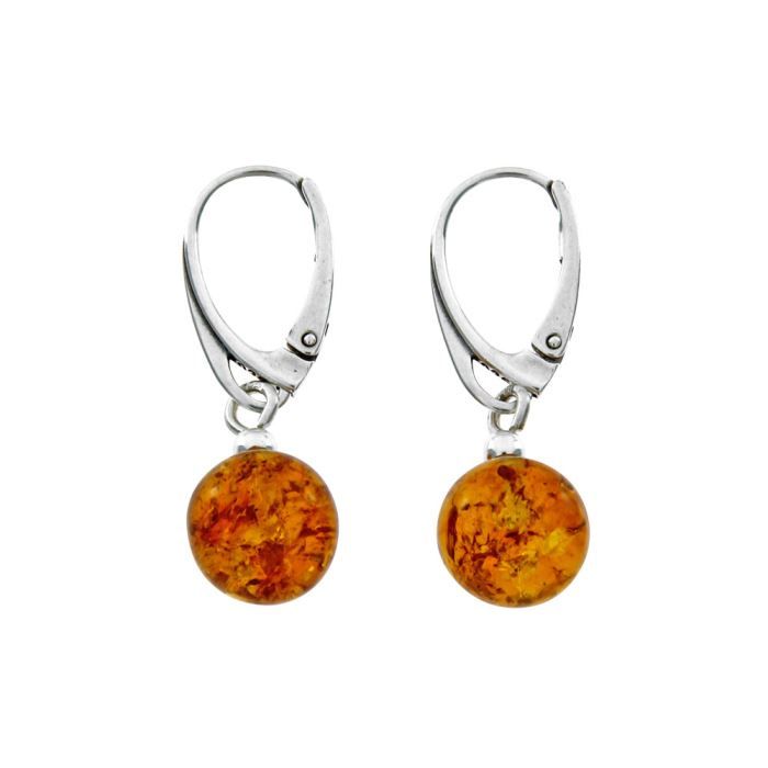 Boucles D'oreilles Puces Ambre 8mm - Argent Massif 925 Rhodié - NEUF Avec étiquettes