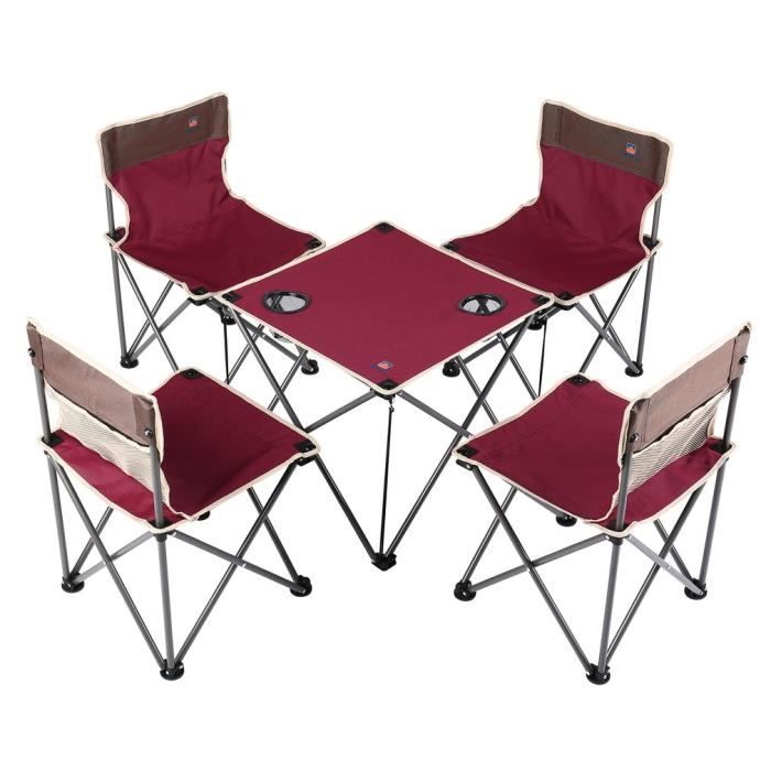 Kit de Chaise Pliante camping (4 chaises + 1 Table) rouge Cdiscount
