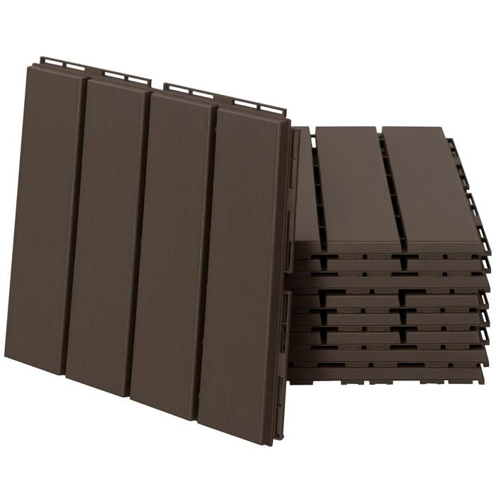 Caillebotis - Outsunny - dalles terrasse lot de 9 emboîtables imitation bois chocolat - plastique - 30x30cm - chocolat