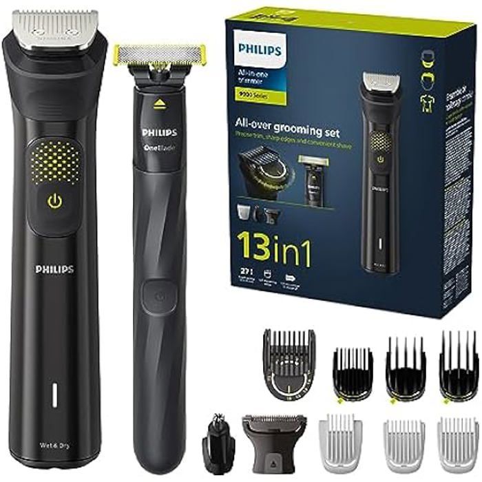 Philips Series 9000 Tondeuse 13 en un + OneBlade kit tondeuse intégral tonte précise contours nets rasage pratique 27 hauteurs de coupe de 0 2 à 20 mm modèle MG953015 DP