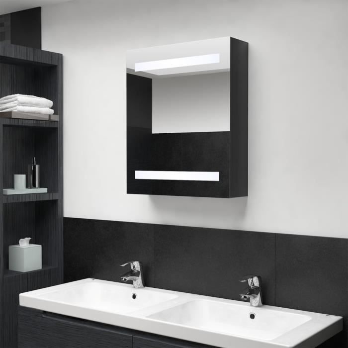 armoire de salle de bain à miroir led - pwshymi - noir brillant - 50x14x60 cm - 3 étagères - charnière tampon