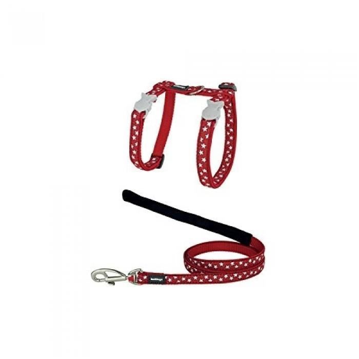 Comparer les prix de Laisse/Harnais pour Chat Rouge - RED DINGO - Tour de Cou 21 à 35 cm - Étoiles Blanches