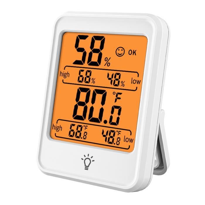 Thermomètre Intérieur - Hygromètre Intérieur - RIWILL - Température Humidité Numérique - Rétroéclairage Tactile - Records - Blanc