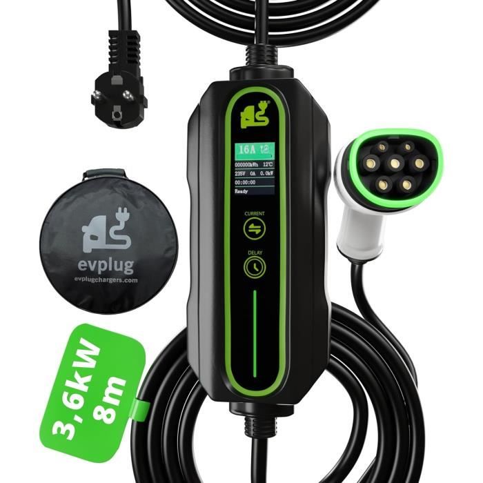 Chargeur Voiture Électrique Type 2 3.6KW 8M - Câble Avec Prise Schuko, Réglable 6-16A | Écran LED, Fonction Mémoire - 10