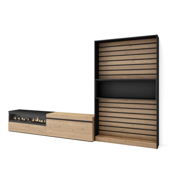 Ensemble Meuble TV - SKRAUT HOME - RF2865 - Chêne et noir - Industriel - Loft - Salon