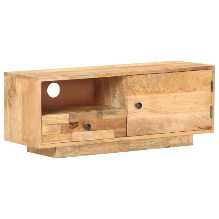 Meuble TV - SONEW - Bois massif de manguier - Porte - Marron