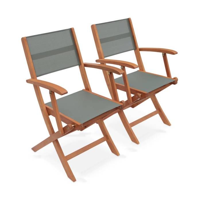 fauteuils de jardin pliants en bois d'eucalyptus huilé et textilène - almeria savane - sweeek