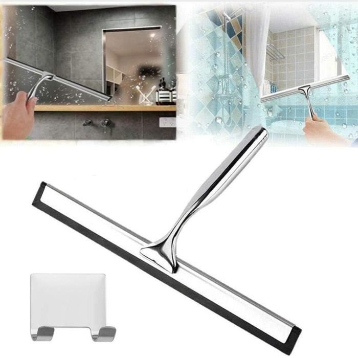 LORESJOY Raclette Douche Silicone 24x20 Cm - Blanche Avec Cordon Et Support, Anti-Moisissure Pour Vitres, Miroirs, Carrelage