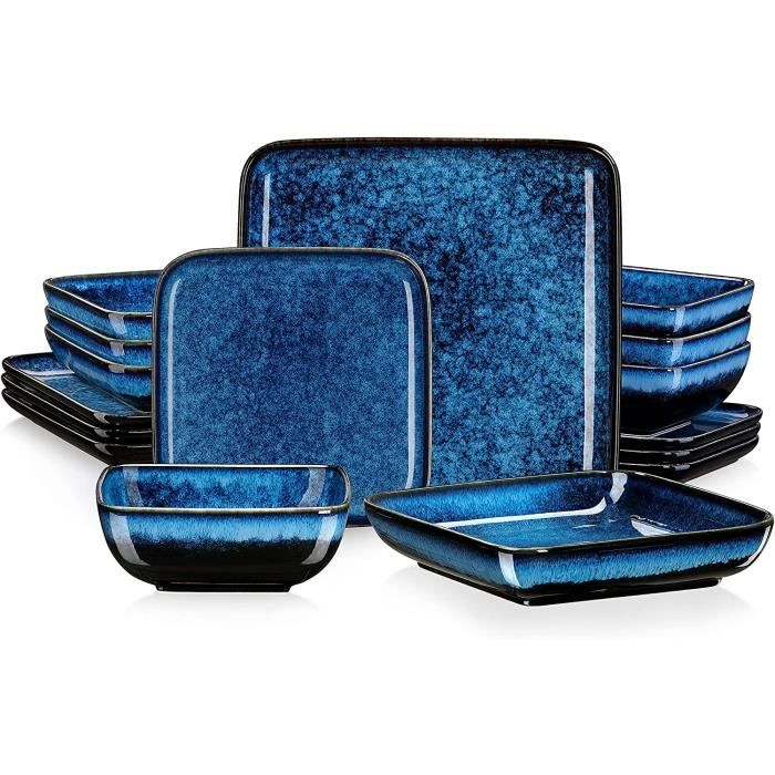 Service de Table 16 Pièces vancasso Assiette Série STERN-B Argile de poterie émaillée au four - Bleu