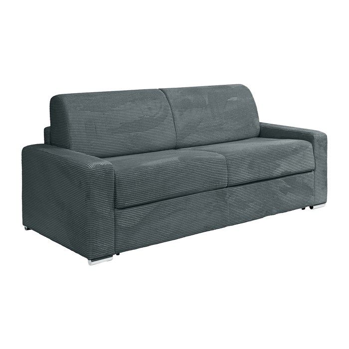 Canapé 4 places convertible express en velours côtelé gris - Couchage lattes larges 160 cm - Matelas 14 cm CALITO