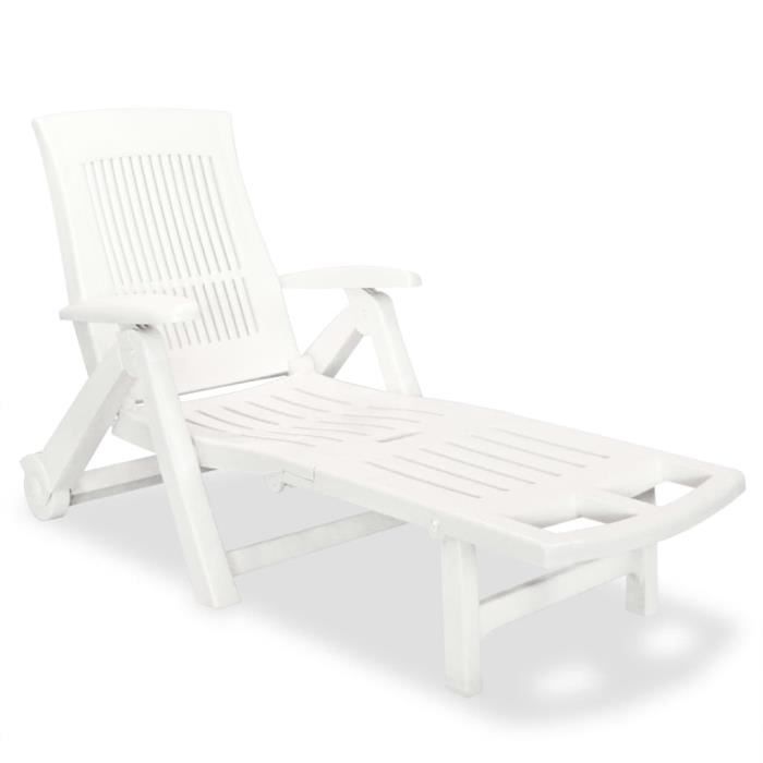 "Top" Bains de soleil d'extérieur JILI - Chaise longue avec repose-pied Plastique Blanc,16,2 Kg
