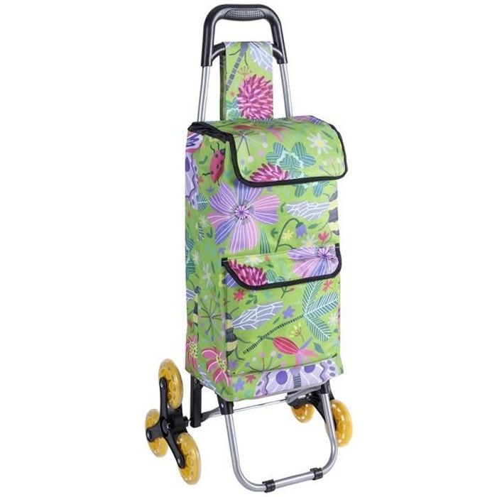 Chariot De Course Isotherme 43L - 6 Roues Gris Fleuri | Poches Multiples | Idéal Courses Sans Voiture