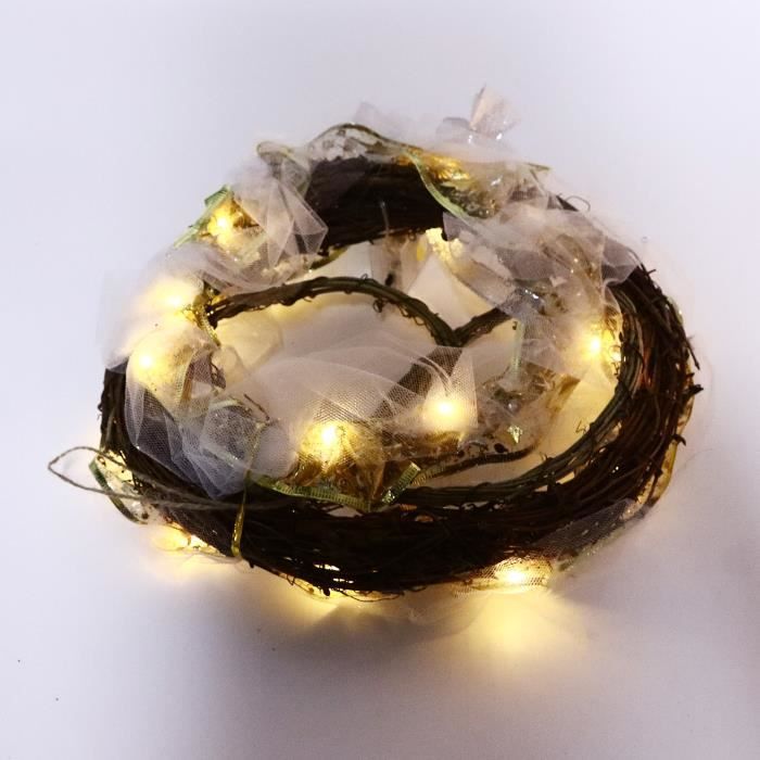 Couronne De Porte Halloween Lumineuse - Chat, Lune, Roses - Guirlande LED - 35.5x30.5 Cm
