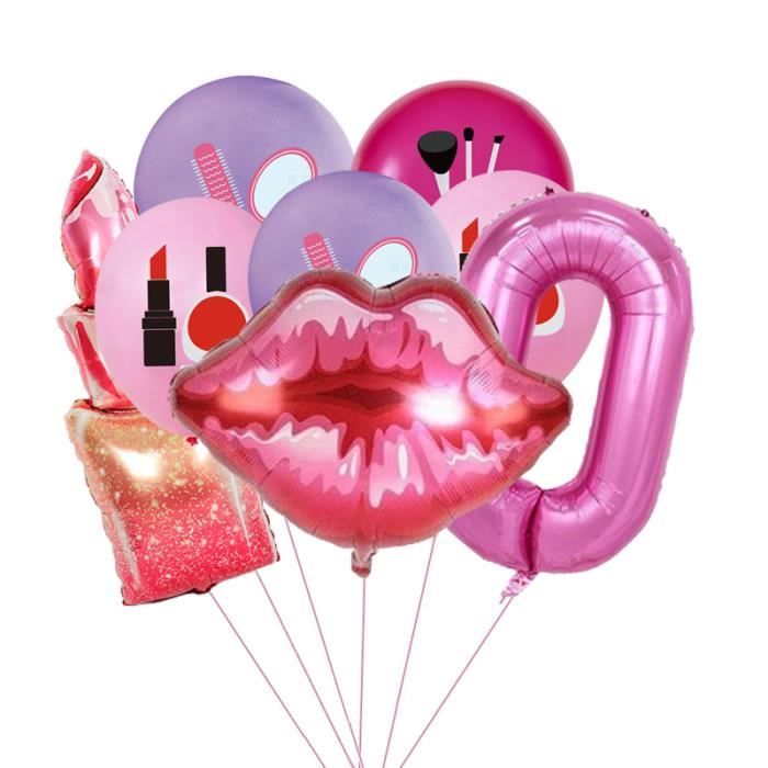 BALLON DECORATIF,8pcs Number 0--Ballons de maquillage pour Spa, 8 pièces,  pour anniversaire, princesse, fille, Sexy, rouge à lèvres