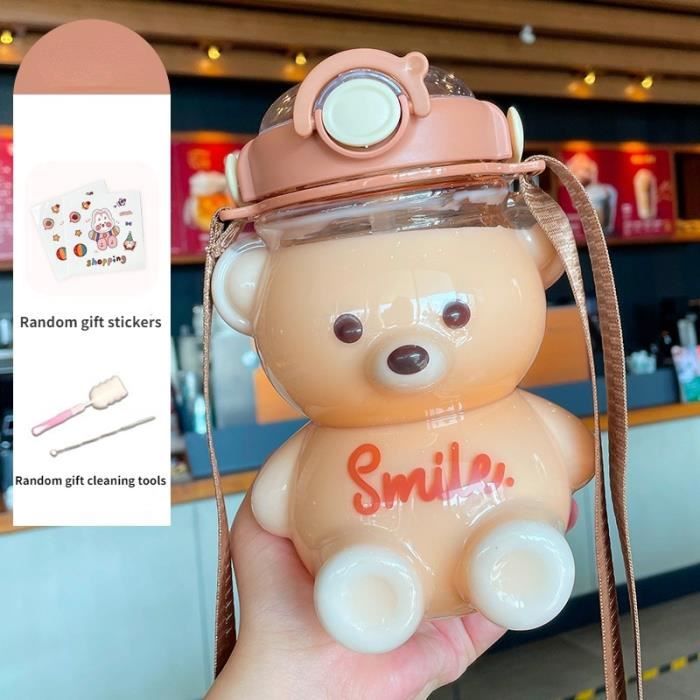 Gourde Kawaii 1L Avec Paille Et Sangle - Bouteille D'eau Mignonne Pour Bureau