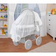 WALDIN Landau-berceau bébé complet - Cadre - roues peintes en gris, blanc - points blancs-1