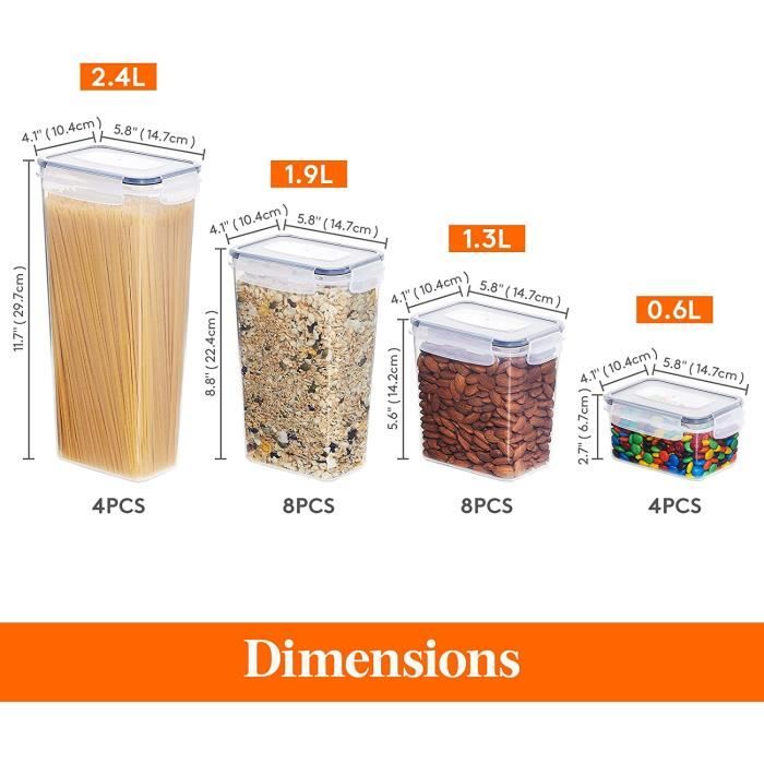 Set de 3 boîtes alimentaires en verre avec couvercles hermétiques – 0.6l +  1l + 1.5L