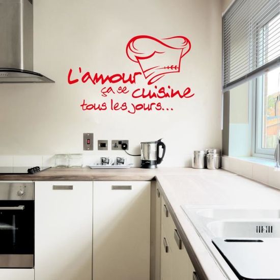 Rouge Stickers Muraux Citation L Amour Se Cuisine Tous Les Jours Taille 93 5cmx58cm Cdiscount Maison