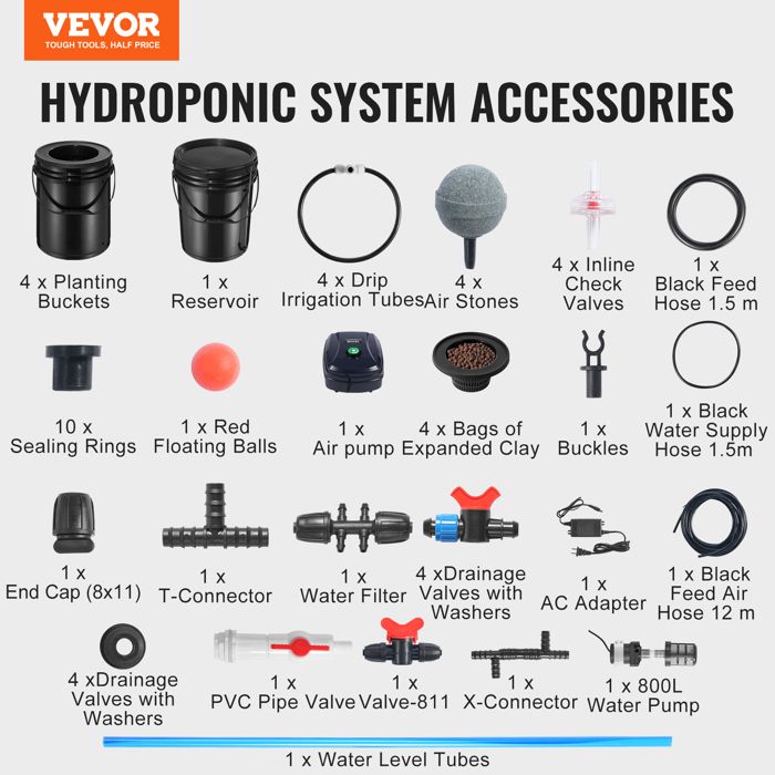 VEVOR Système de culture hydroponique à circulation profonde RDWC 4 seaux 5 gallons - Canada VEVOR Système de culture hydroponique à circulation profonde RDWC 4 seaux 5 gallons - Canada