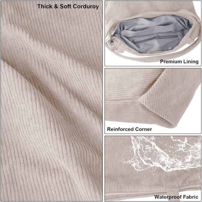 Grande Capacité Sac Bandoulière Femme En Velours Côtelé - Grand Volume, Style Rétro, Fermeture Éclair - Noir Style Décontracté